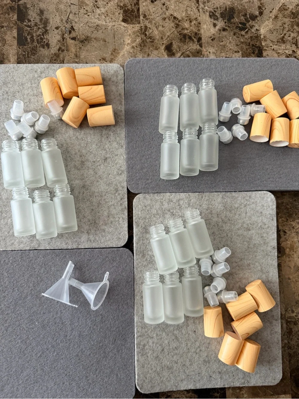 Frosted Glass Roll-On Bottles 5mL with Wooden Caps - Set of 18 (Clear Frost)